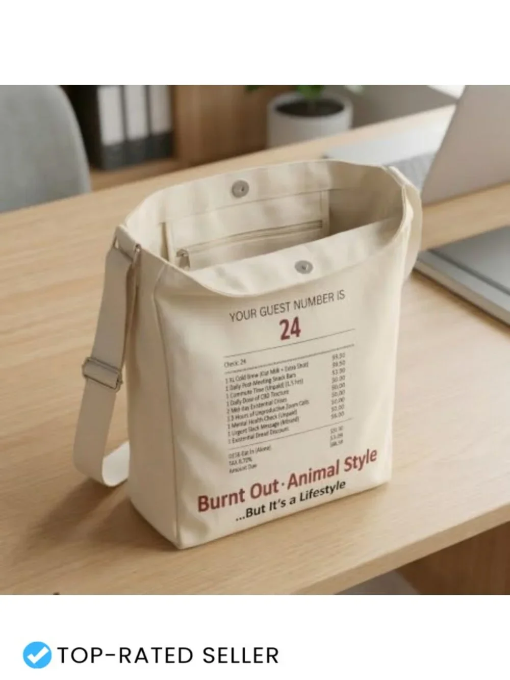 Cotton Canvas Tote Bag with Adjustable Strap, Magnetic Closure, Inner Zipper